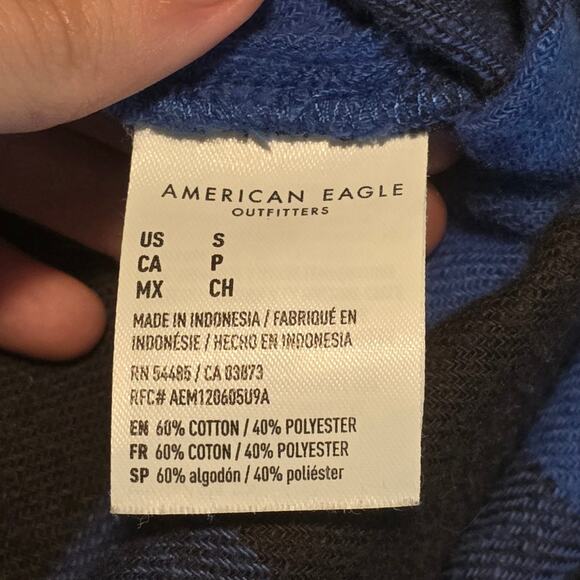 American Eagle Womens Small Flannel Plaid Blue Black Boyfriend Fit Button Shirt - Picture 6 of 10